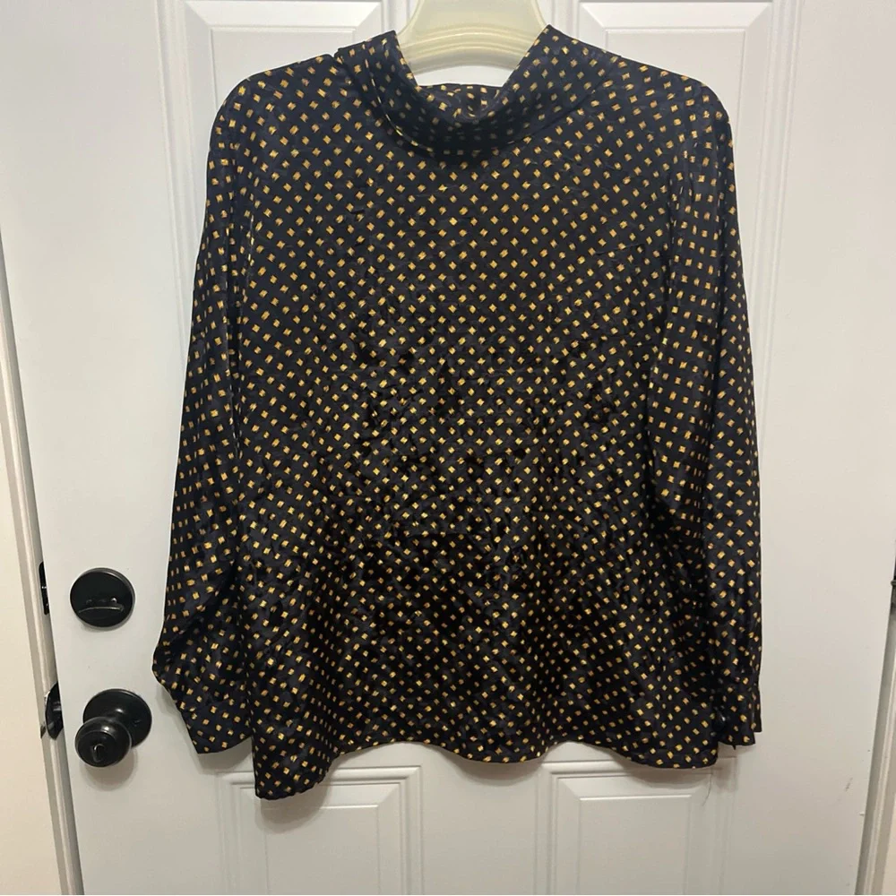 Ms. RUSS Navy and Gold Patterned Blouse - Picture 6 of 8